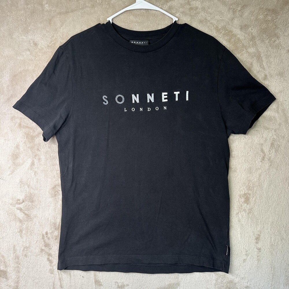 Sonneti London Shirt Mens Medium Black Logo Graphic Tee 100% Cotton Casual